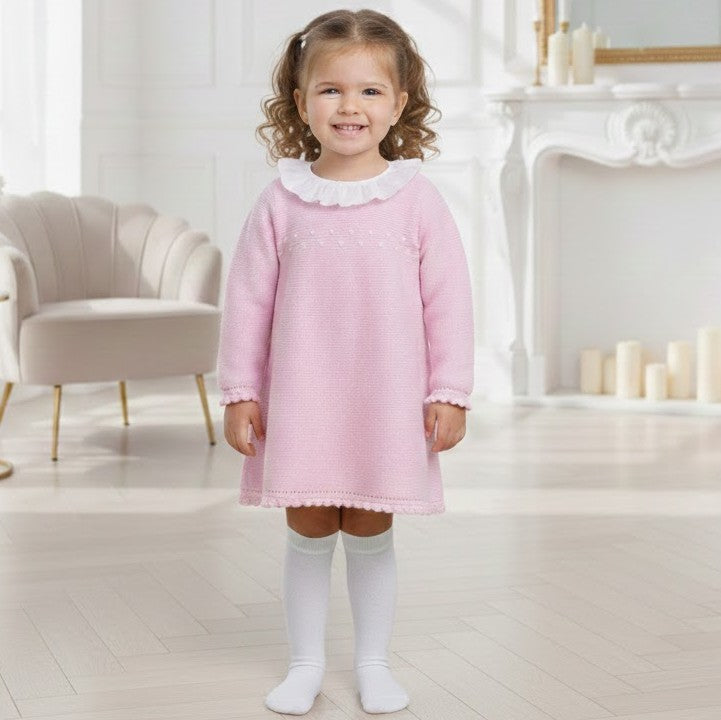 strapless open back dress Granlei Pink Knit Dress With Frilly Collar, Spanish Baby Knitted Dresses –  Arabella's Baby Boutique