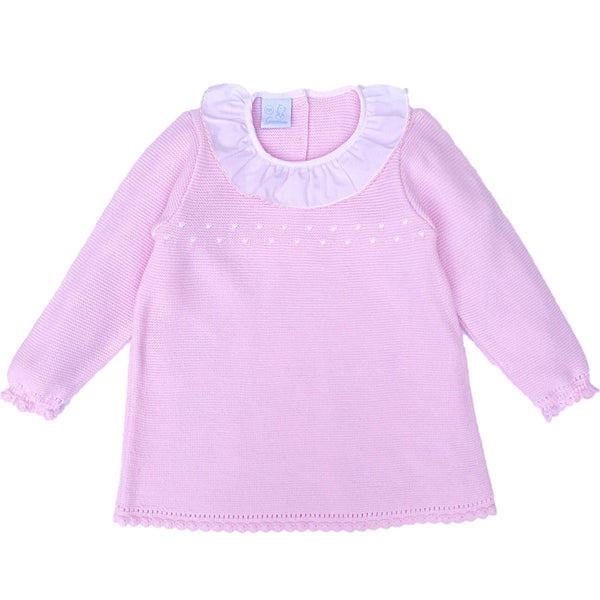 Granlei Pink Knitted Dress with Frill Collar - Arabella's Baby Boutique
