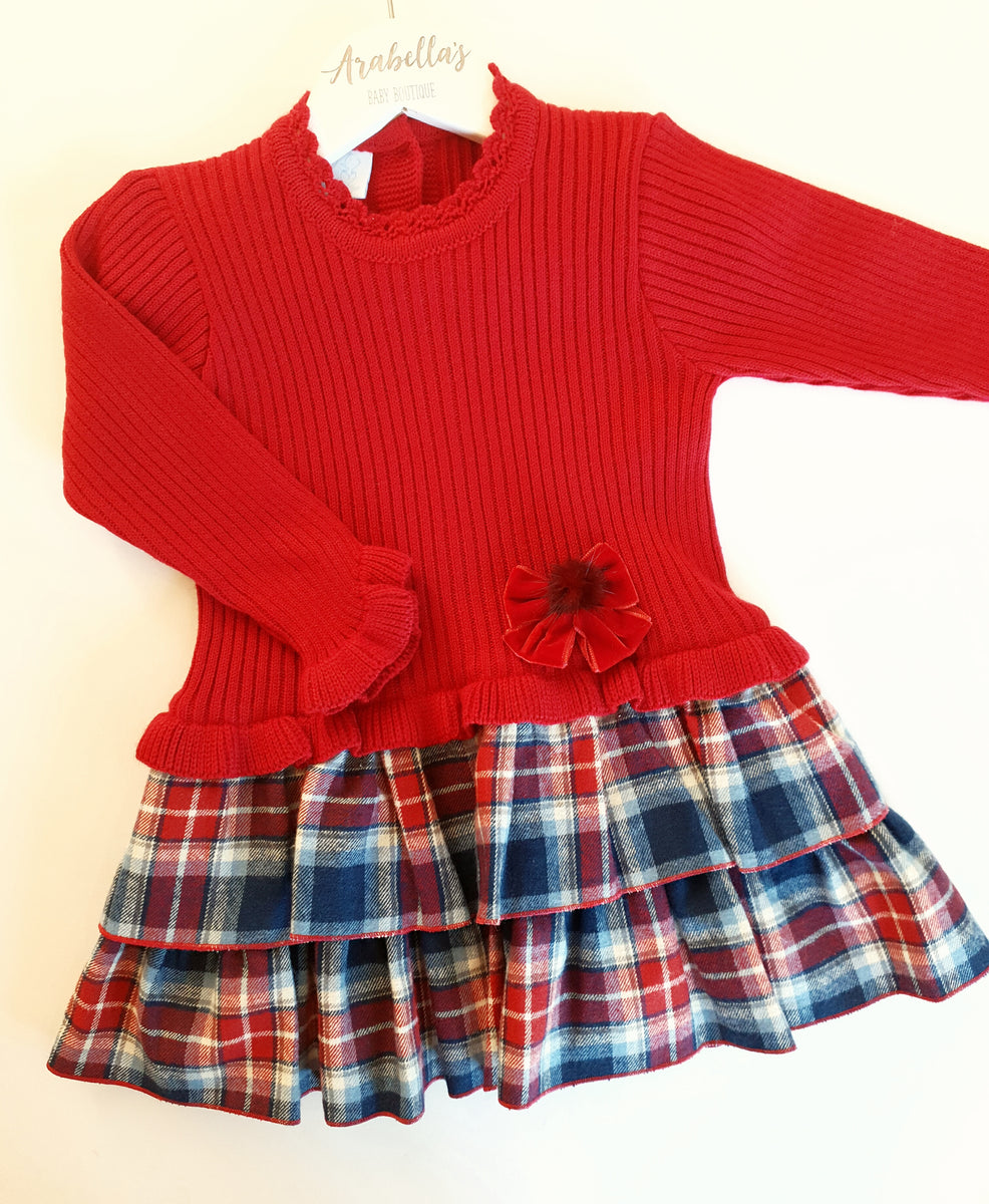 Granlei Red Knitted Dress with Tartan Ruffles Spanish Christmas