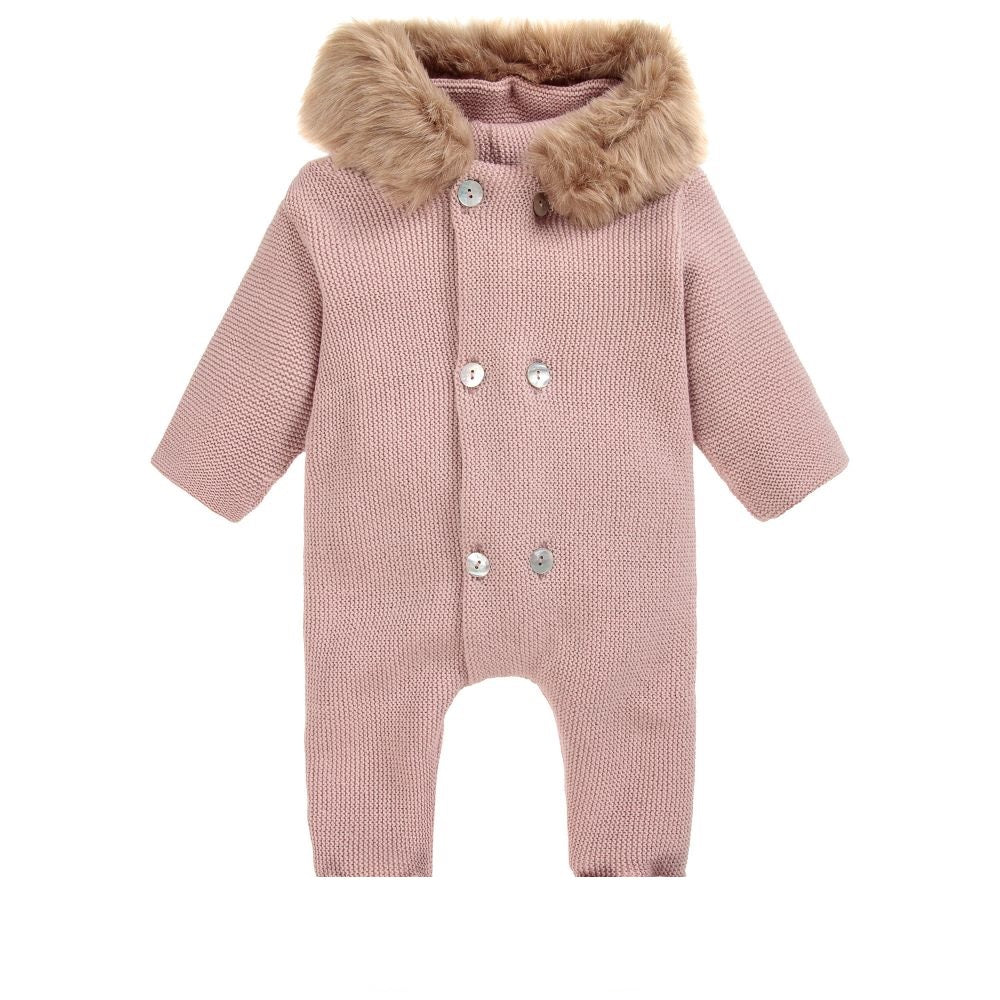 Mebi Knitted Pramsuit in Pink, Arabella's Baby Boutique, Spanish