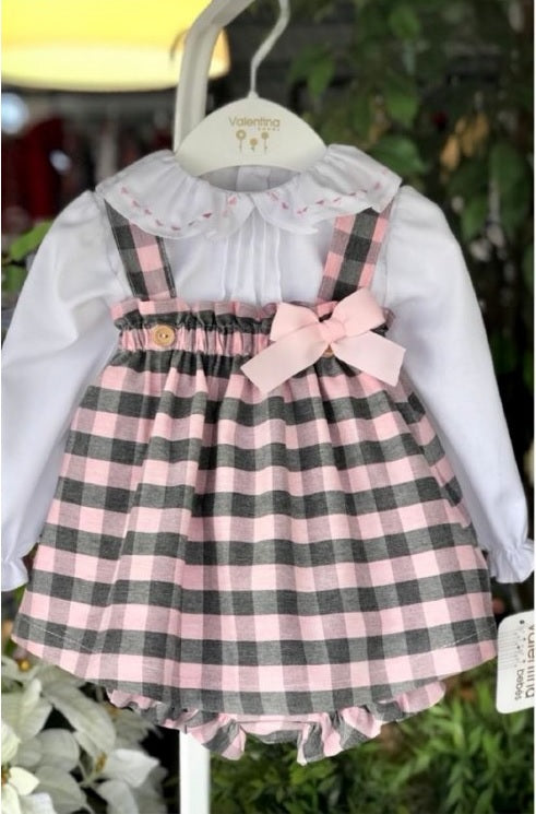 Valentina Bebes Pink Gingham Pinafore Dress Set, Arabella's Baby Boutique