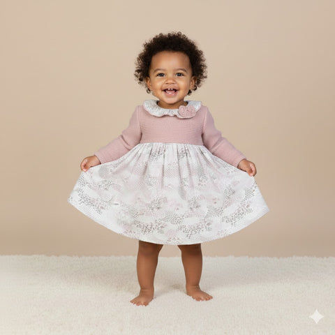 Mebi Pink Floral & Knit Dress