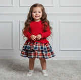 Granlei Red Knitted Dress with Tartan Ruffles
