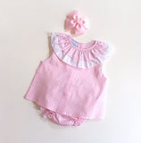 'Dotty' Pink Polka Dot 2 Piece with Ruffle Neck - Arabella's Baby Boutique