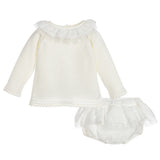 Ivory Knitted Girl's Jam Pant Set - Arabella's Baby Boutique