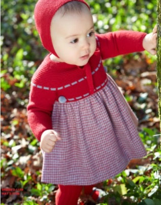 GRANLEI - Red and grey dress with pompoms - Arabella's Baby Boutique