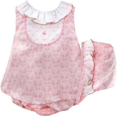 'Fiorella' Baby Pink Three Piece Set with Bonnet - Arabella's Baby Boutique