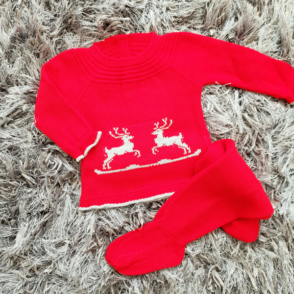 Reindeer Red Knitted Baby Set - Arabella's Baby Boutique