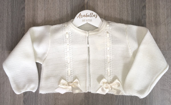 VB BY JULIANA - Ivory knitted cardigan with bows - Arabella's Baby Boutique