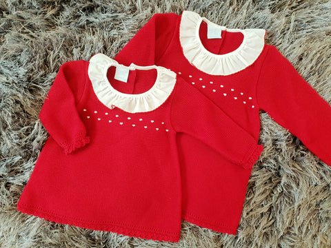 Granlei Red Knitted Dress with Frill Collar - Arabella's Baby Boutique