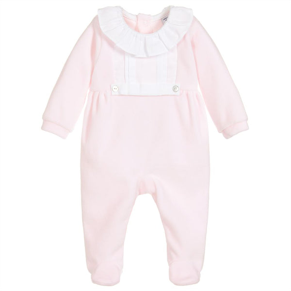 Babidu Pink Velour Babygrow Frill Neck - Arabella's Baby Boutique