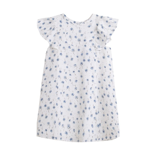'Summer' White and Blue Girl's Floral Dress - Arabella's Baby Boutique