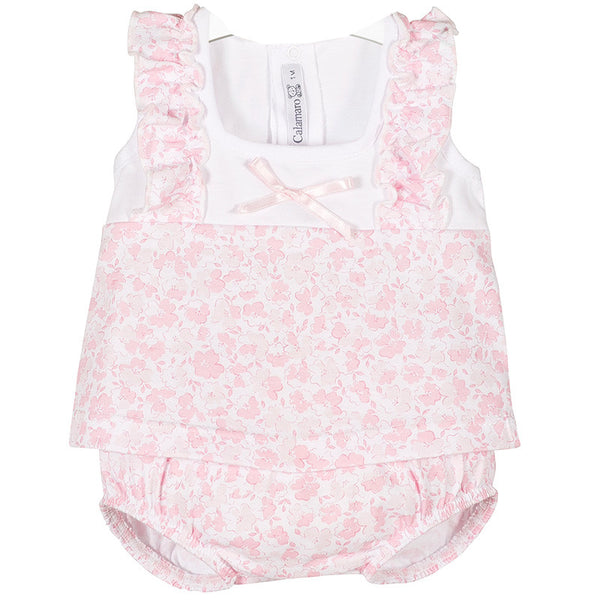CALAMARO -  White & Baby Pink Floral Jam Pant Set - Arabella's Baby Boutique