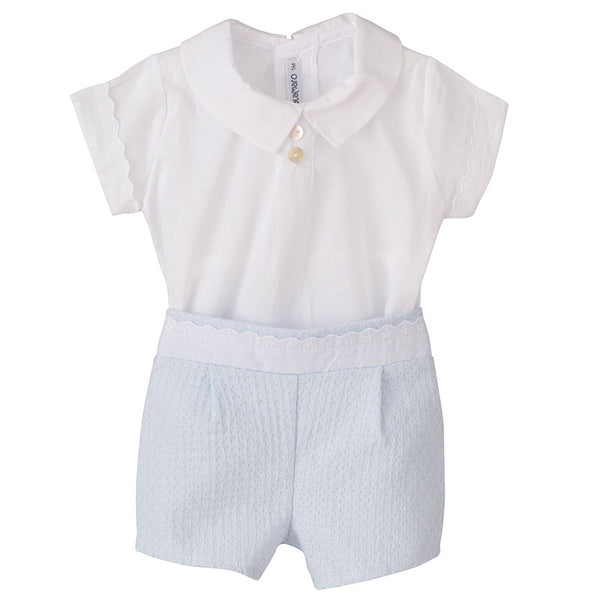 Calamaro - White & Baby Blue Short Set - Arabella's Baby Boutique