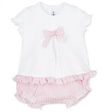 CALAMARO -  White & Baby Pink Stripe Jam Pant Set - Arabella's Baby Boutique