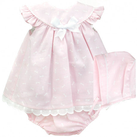 BABYFERR- 'Olivia' Three Piece Dress Set with Bonnet - Arabella's Baby Boutique