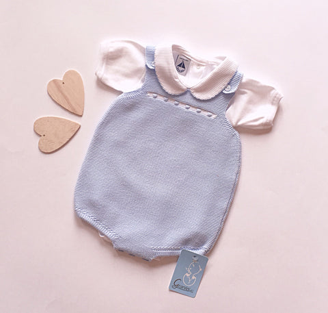 Baby Blue Knitted Boys Romper - Arabella's Baby Boutique