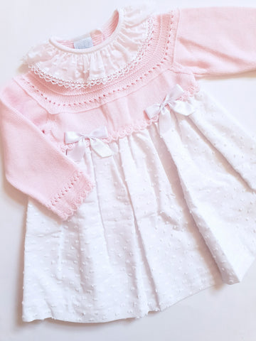 Granlei Pink & White knit Dress with Bows - Arabella's Baby Boutique