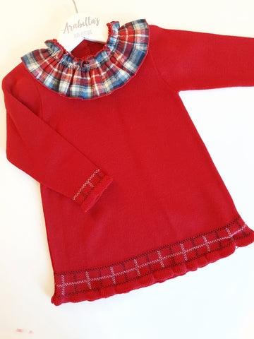 Granlei Red Knitted Dress with Tartan Collar - Arabella's Baby Boutique