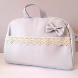 Grey Bow and Lace Baby Changing Bag - Arabella's Baby Boutique