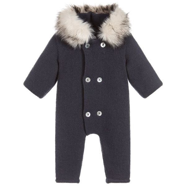 Mebi Knitted Pramsuit Navy Footless - Arabella's Baby Boutique