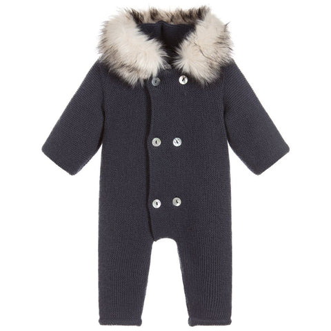 Mebi Knitted Pramsuit Navy Footless - Arabella's Baby Boutique