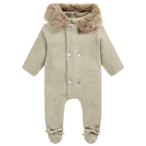 Mebi Knitted Pramsuit in Camel - Arabella's Baby Boutique