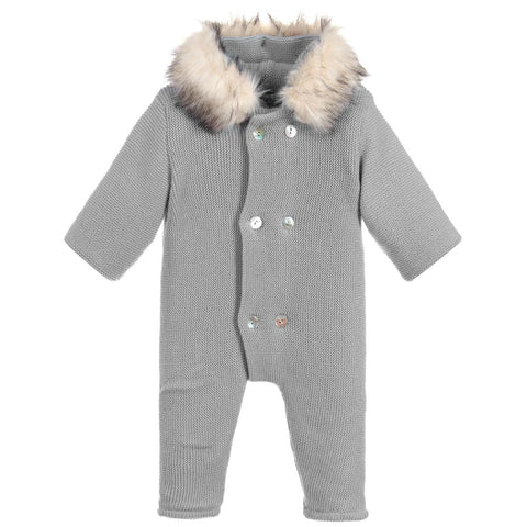 Mebi Knitted Pramsuit Footless Grey - Arabella's Baby Boutique