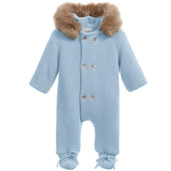 Mebi Knitted Pramsuit Baby Blue - Arabella's Baby Boutique