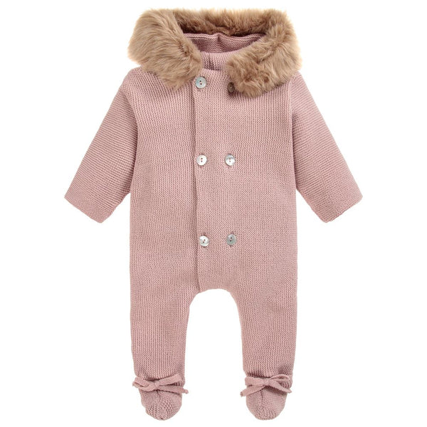 Mebi Knitted Pramsuit in Pink - Arabella's Baby Boutique