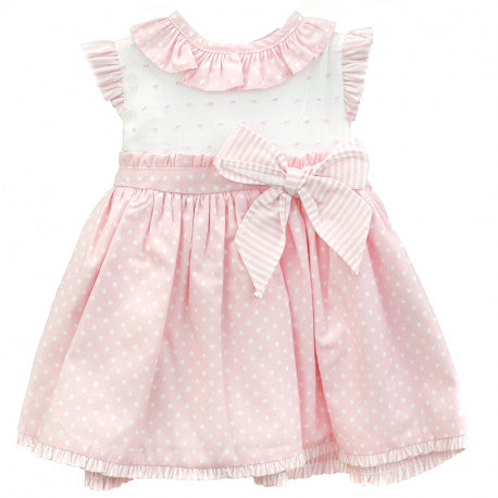 BABYFERR - 'Miranda Dress' Baby Pink with Polka Dots - Arabella's Baby Boutique