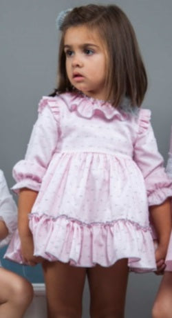 Noa Pink & Grey PomPom Dress - Arabella's Baby Boutique