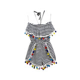 Stripey girls playsuit with pompoms - Arabella's Baby Boutique