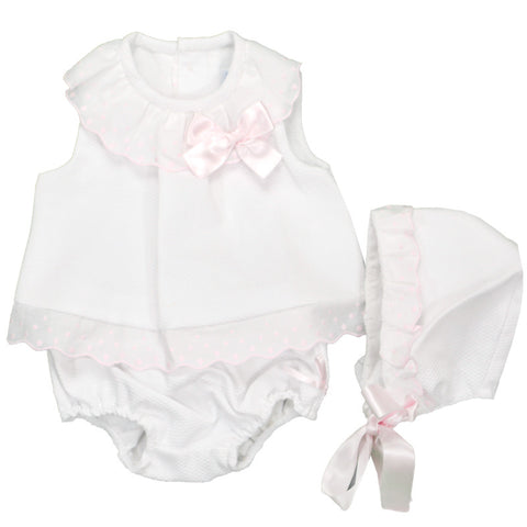 Dulce De Fresa - White Dress & Bonnet Set - Arabella's Baby Boutique